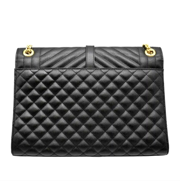 YVES SAINT LAURENT Large Envelope Leather Chain Shoulder Bag Black - Picture 3 of 15